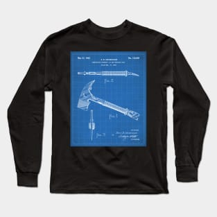 Firemans Axe Patent - Fire Fighter Art - Blueprint Long Sleeve T-Shirt